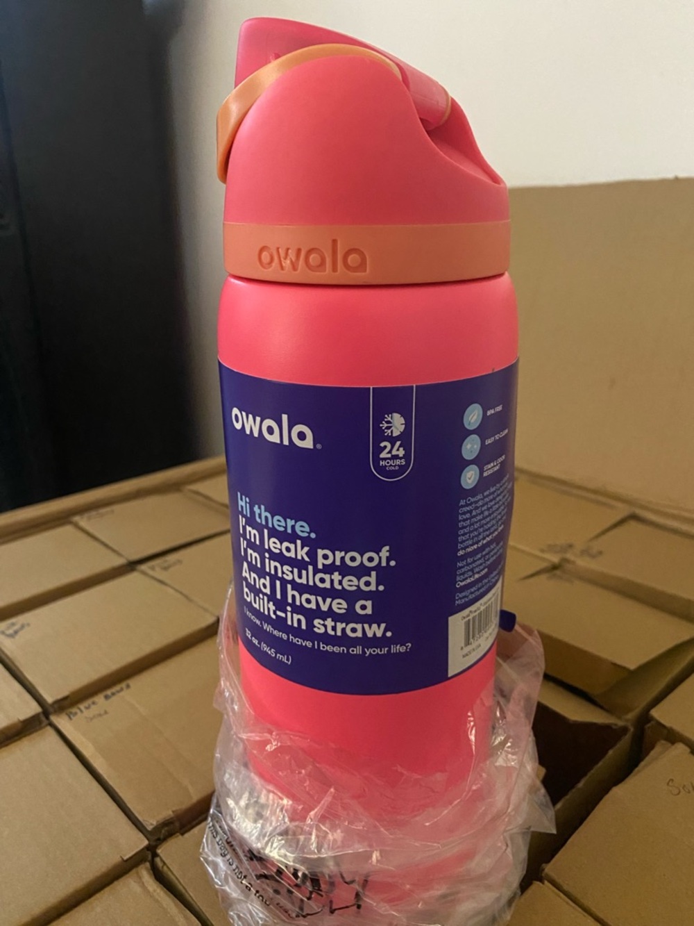 Owala Pink Insulated Water Bottle with Built-In Straw